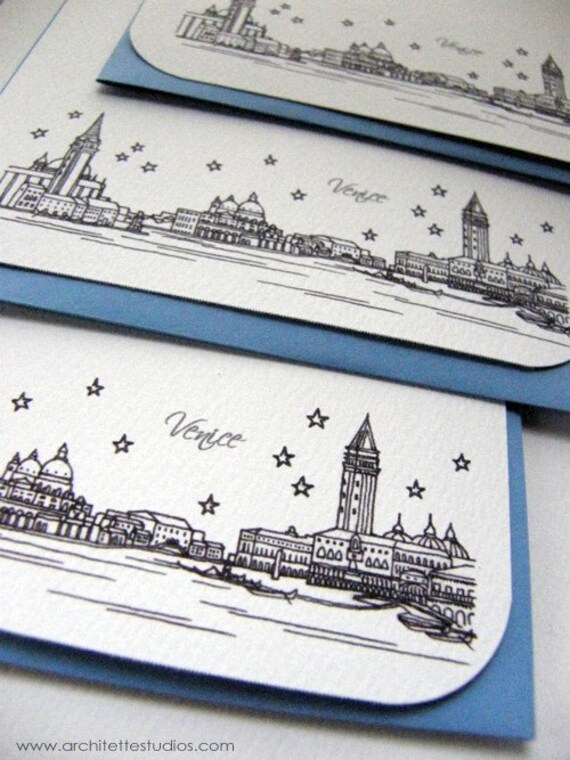 Venice, Italy - Europe - City Skyline Series - Notecards (8)
