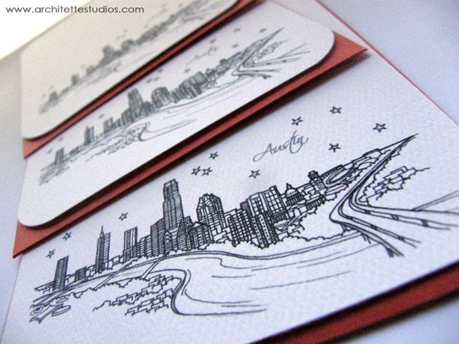 Austin, Texas - United States - City Skyline Series - Notecards (8)
