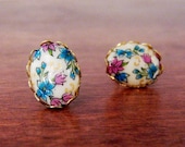 Vintage Hand Painted Floral Stud Earrings