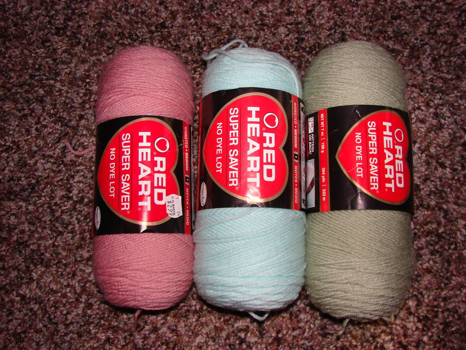 3 skeins of Red Heart Super Saver Yarn -