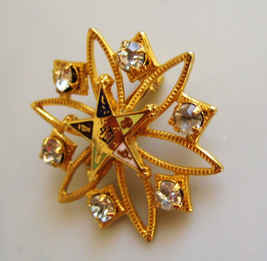 1940s Rhinestone Gold Tone Pin Brooch Vintage Promotion Star Award Sorority, Shipping Included
