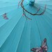 TURQUOISE . Cherry Blossom with Butterflies Theme . Hand Painted Parasol . 33"