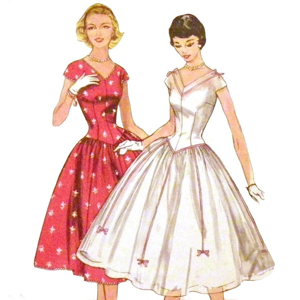 1950s Basque Waistline Party Dress Pattern - Simplicity 1518 Bust 32