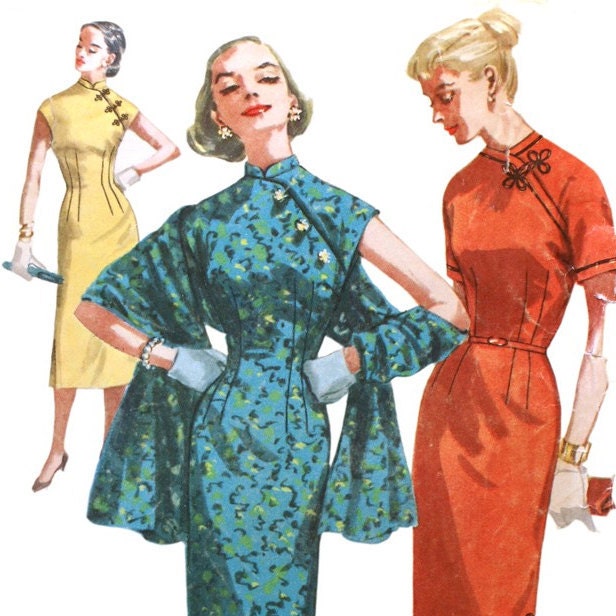 RESERVED -- UNCUT 1950s Cheognsam Wiggle Dress Sewing Pattern - Bust 32 Simplicity 1447