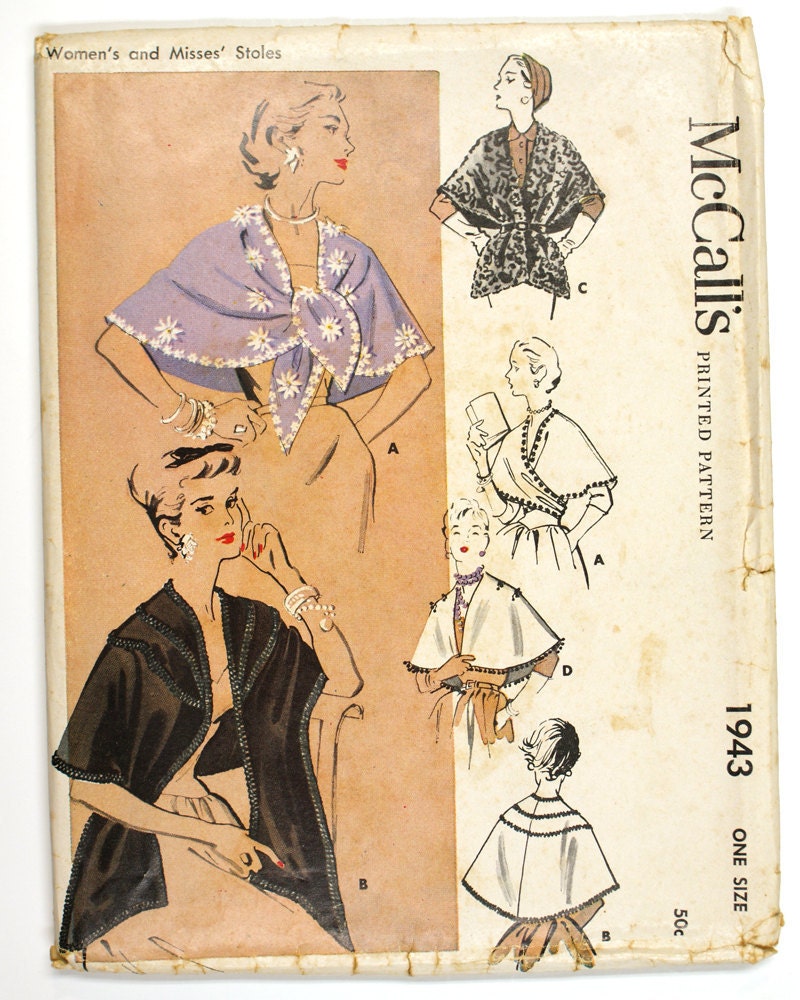 FF 1950s Evening Wrap Stole Pattern - McCall's 1943