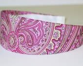 Fabric Covered Headband - Pink & Beige Indian Summer, Wide Headband for Women or Girls