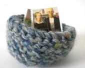SALE 1/2 OFF - Slate Blue Grey Knitted Mini Bowl - Hand Knit Bowl - Wool Tweed