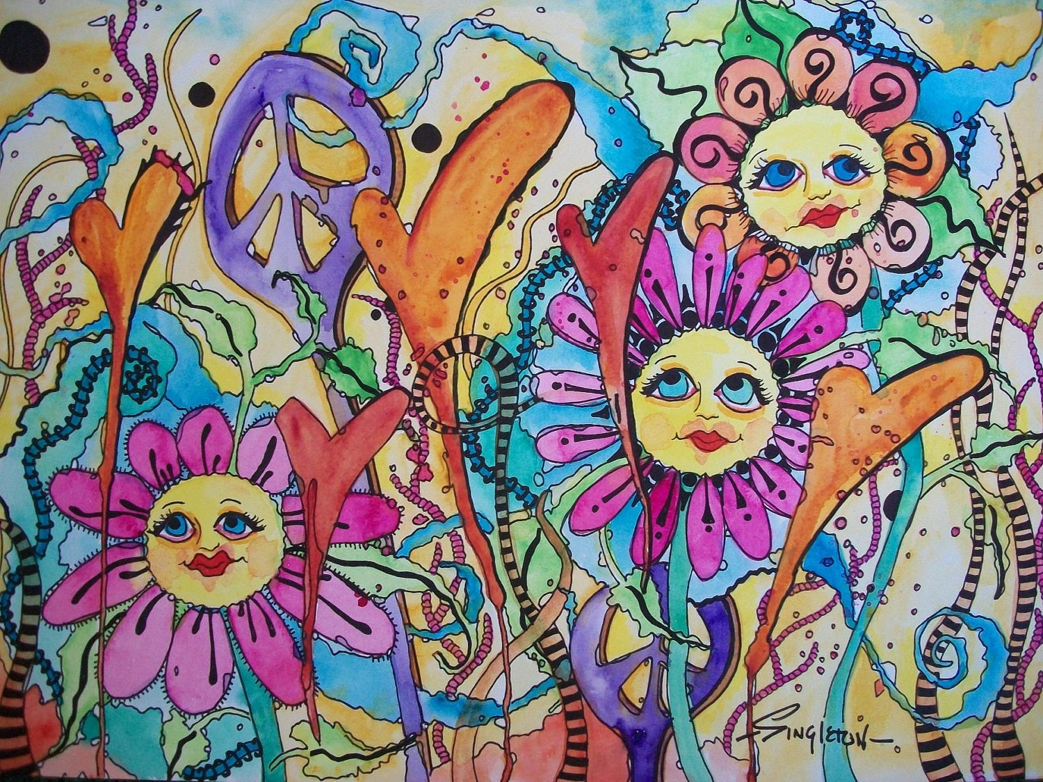 The Psychedelic Summer, Singleton Hippie Art Original