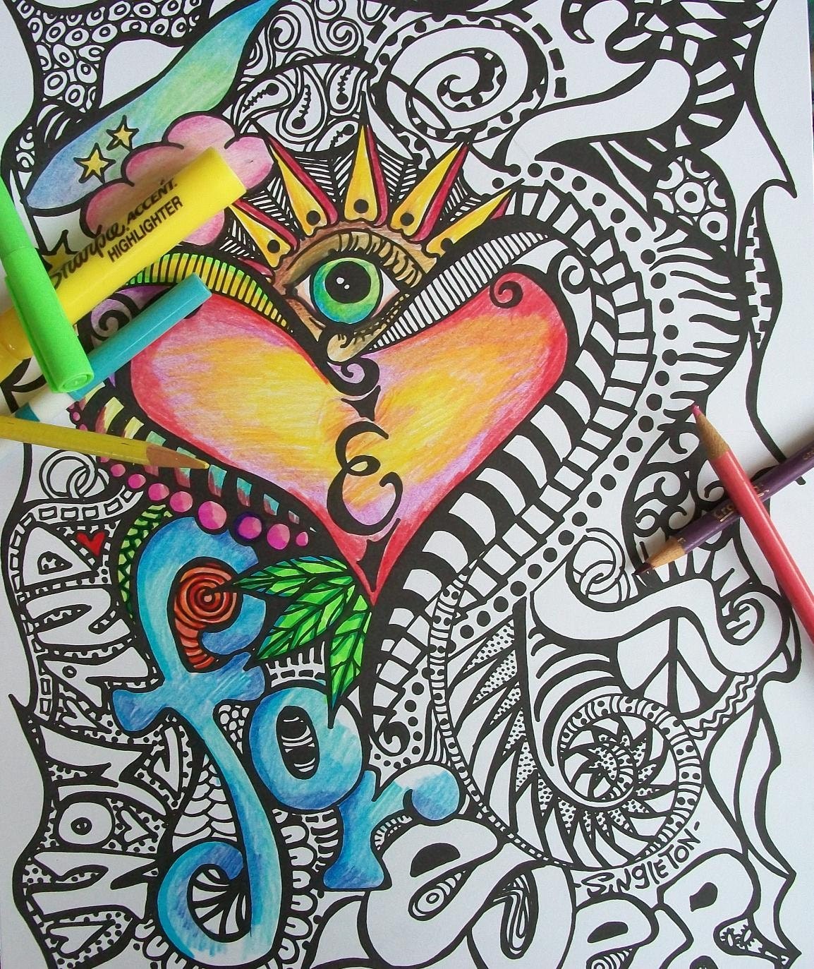 Now and Forever, Set of 2 Coloring Posters, Singleton Hippie Art