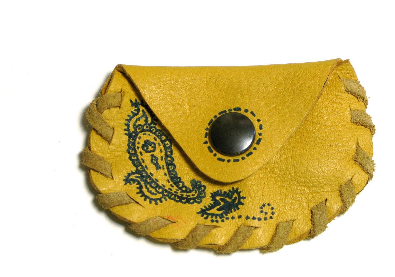 Genuine Deer Skin Leather Coin Purse Detailed Paisley