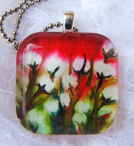Cotton and Pink, Art Pendant and Necklace, glass tile. Created with an exclusive Shelley Roze image.