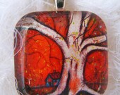 Hollow Tree, Art Pendant and Necklace, glass tile