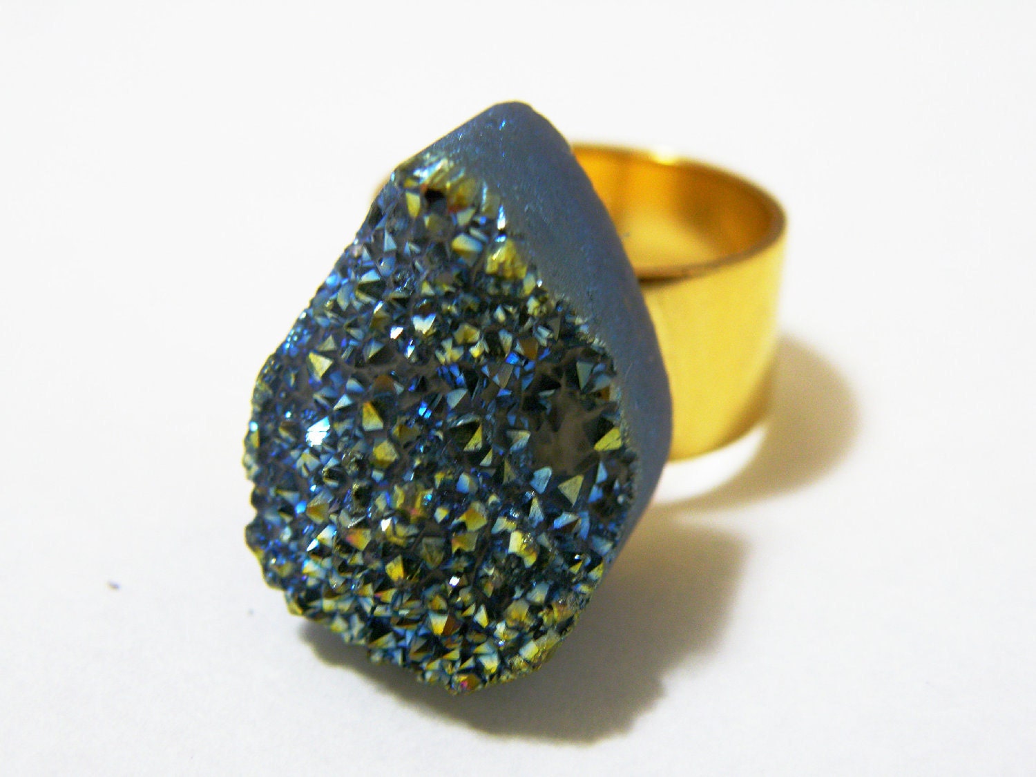 SALE, Tiny Chip on the Stone, Teardrop Titanium Aura Quartz Ring
