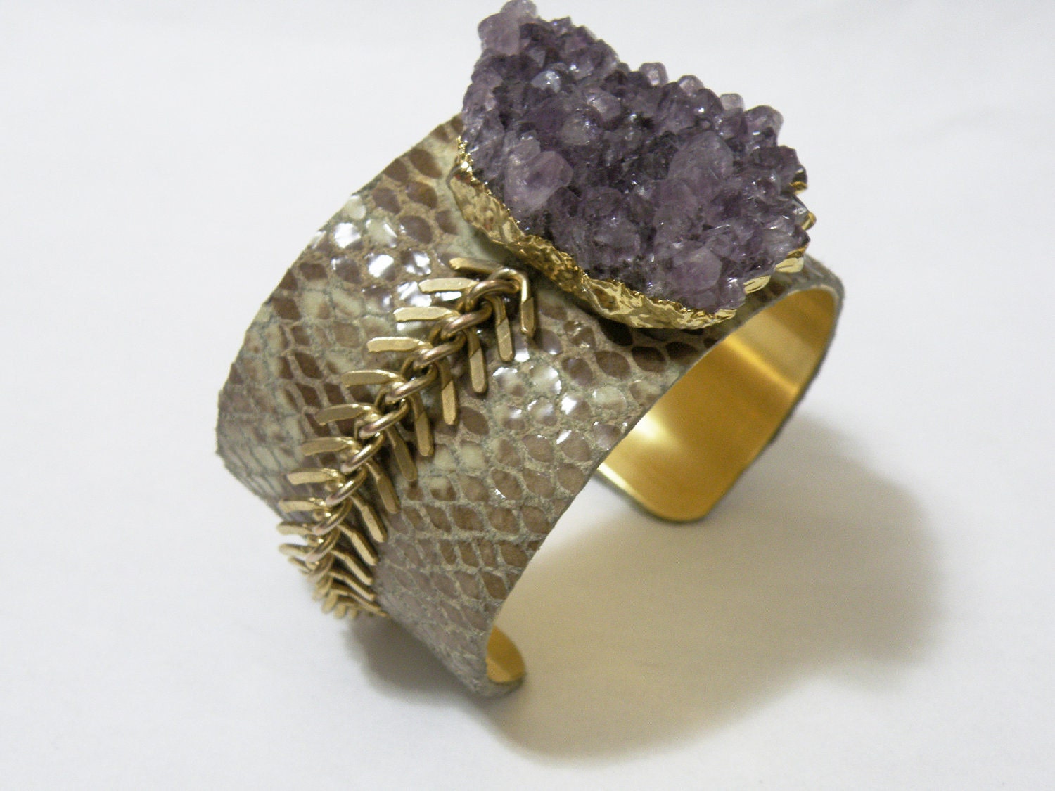 Amethyst  Leather Cuff