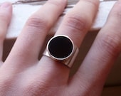 Onyx. Geometric Ring, Sterling silver,  Made to order in your size, Black Round Stone ring