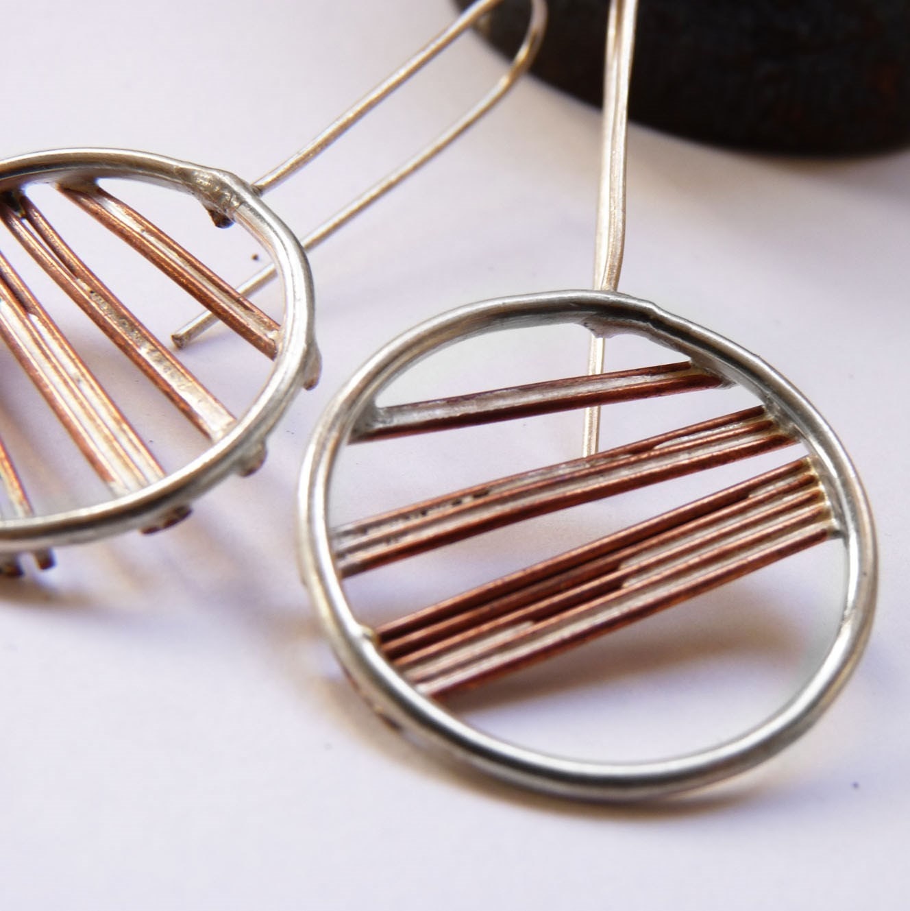 Round earrigns - Sterling silver and copper