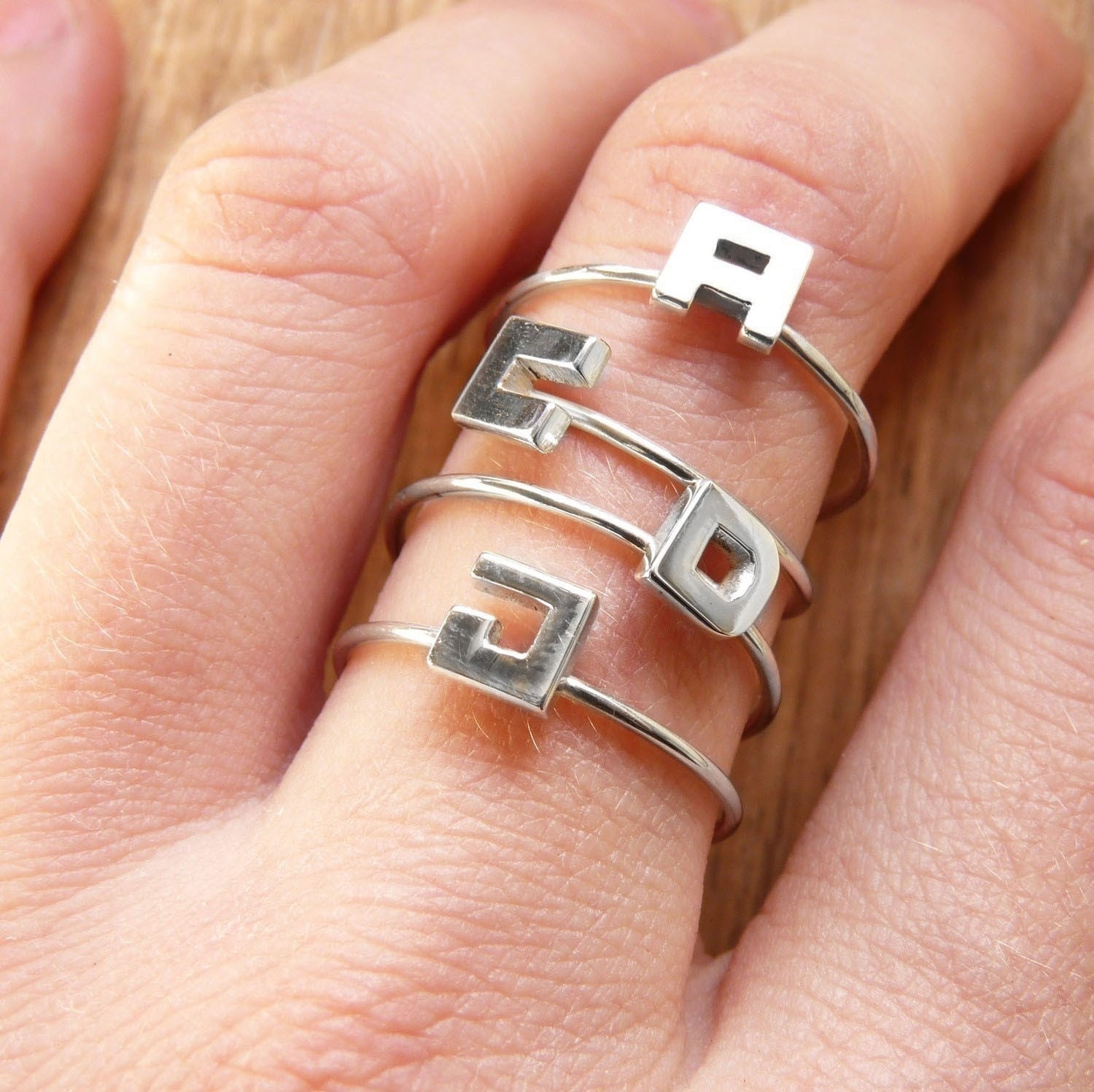 Personalized jewelry, Sterling silver Stacking rings, Two Initial Rings, Made to order, Custom Ring, Letter, Ring Lyrics, Personalized