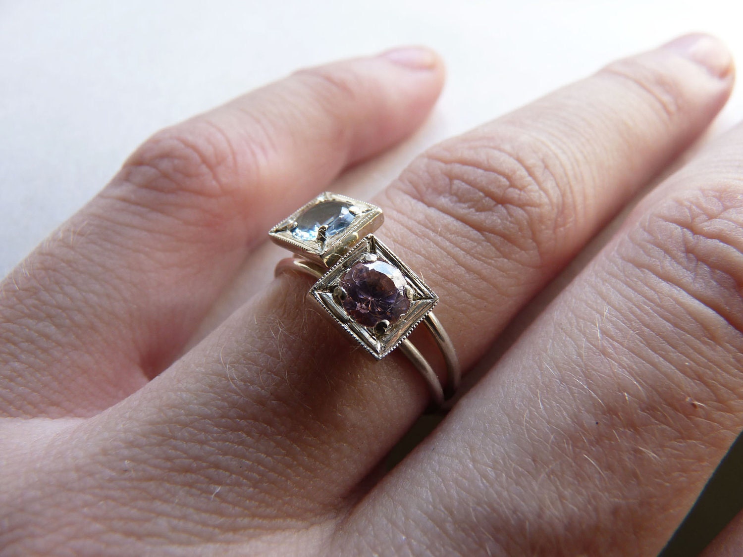 Birthstone Stacking Ring, TWO Little rings, Sterling silver, Made to order, Custom Ring ,  Choose Two Gemstone