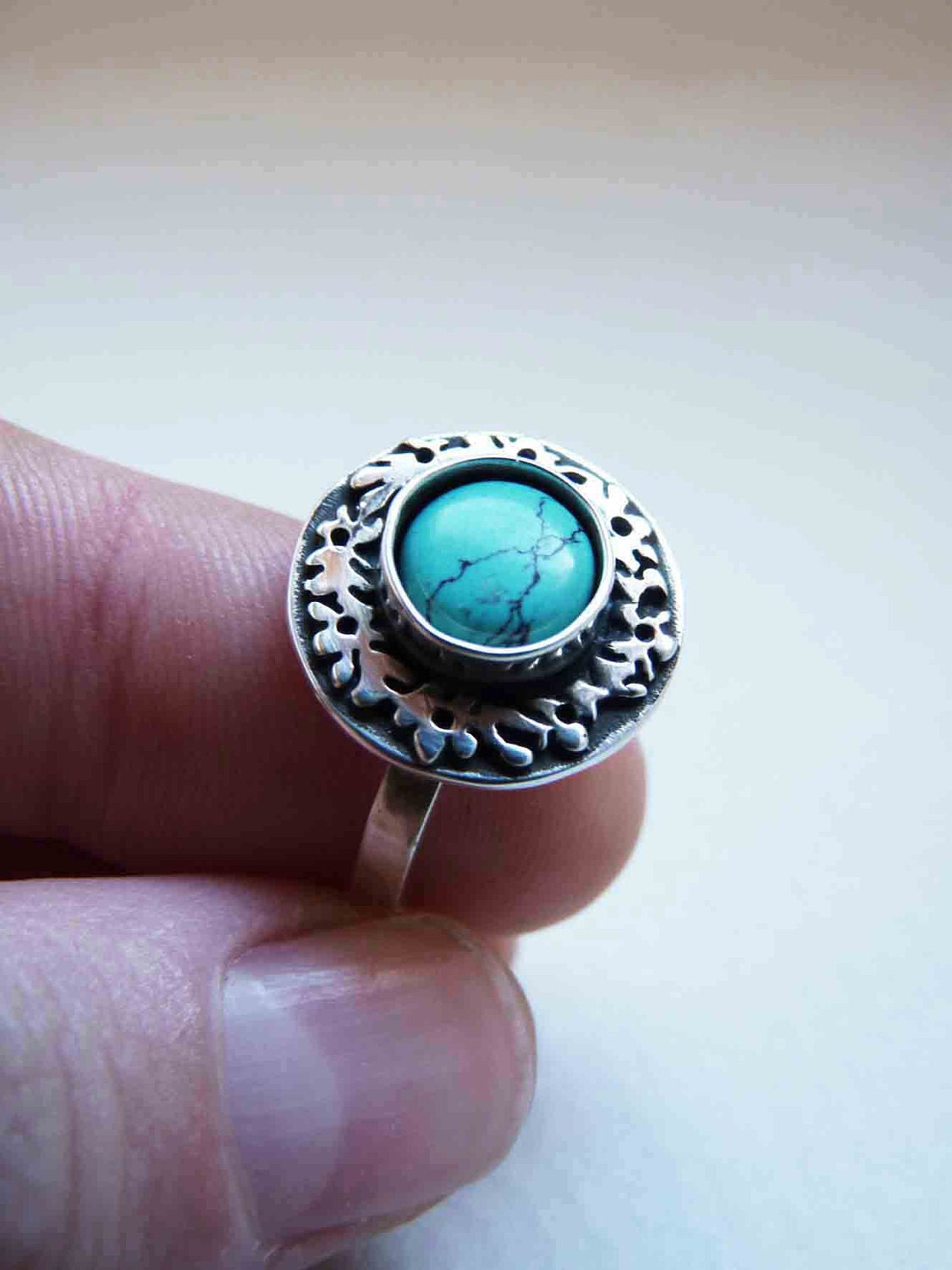 Sterling Silver Ring with Turquoise stone, black patina, polished,  Made to order in your size, To wear all day, delicate, medium size