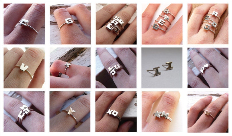 Personalized jewelry, Sterling silver Stacking rings, Two Initial Rings, Made to order, Custom Ring, Letter, Ring Lyrics, Personalized