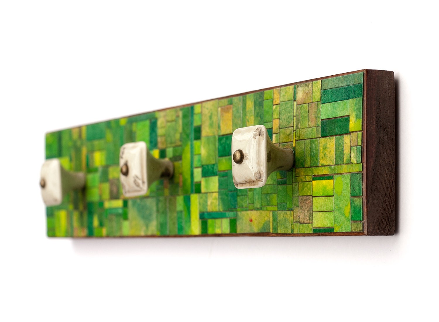 Wall Coat Rack Green Geometric Mosaic Handmade Paper