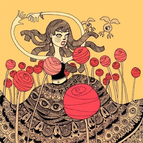 Woman art print, "Poppy field dancer" ink drawing digital illustration