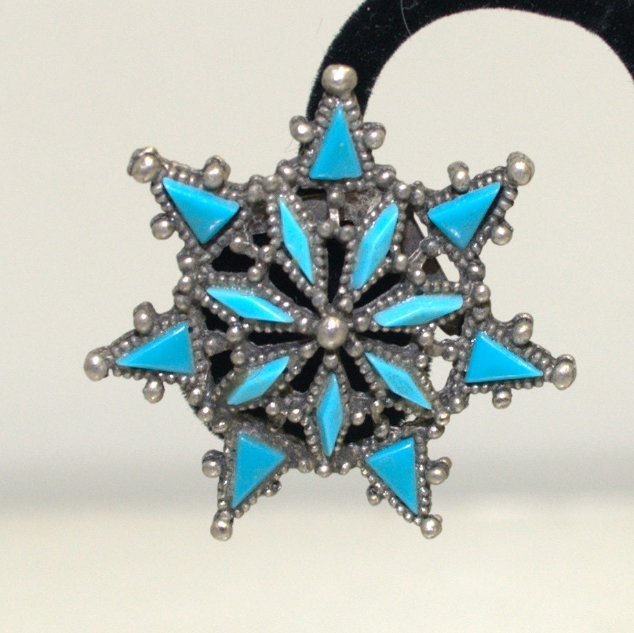 vintage 1950s turquoise Heptagon Star Brooch Heptagram