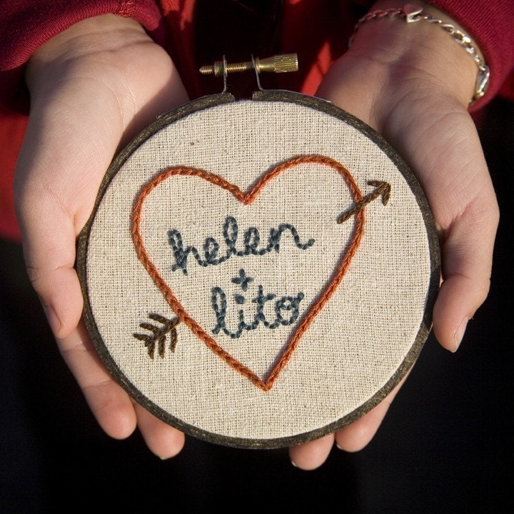 4" Custom Heart Sampler - Hand Embroidered Wedding Decoration