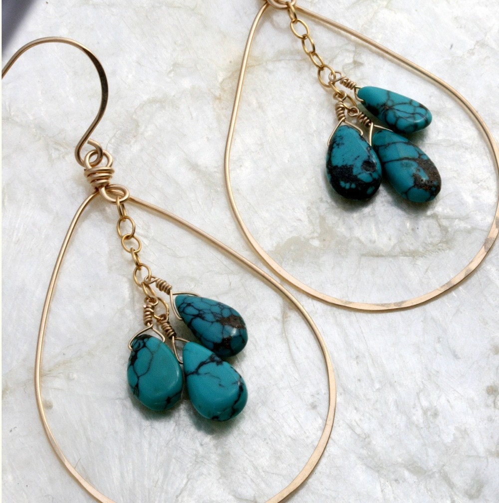 Gold Hoop Earrings with Turquoise - Turquoise Hoop Earrings - Turquoise Jewelry