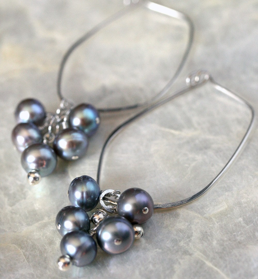Pearl Earrings- Sterling Silver Hoop Earrings - Removable Dangle