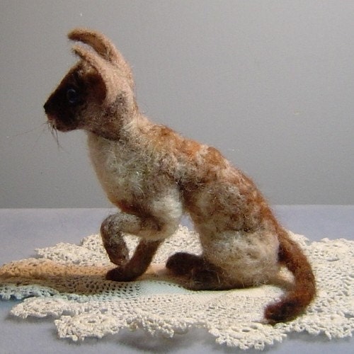 Cornish Rex Cat sculpture custom needle felted art