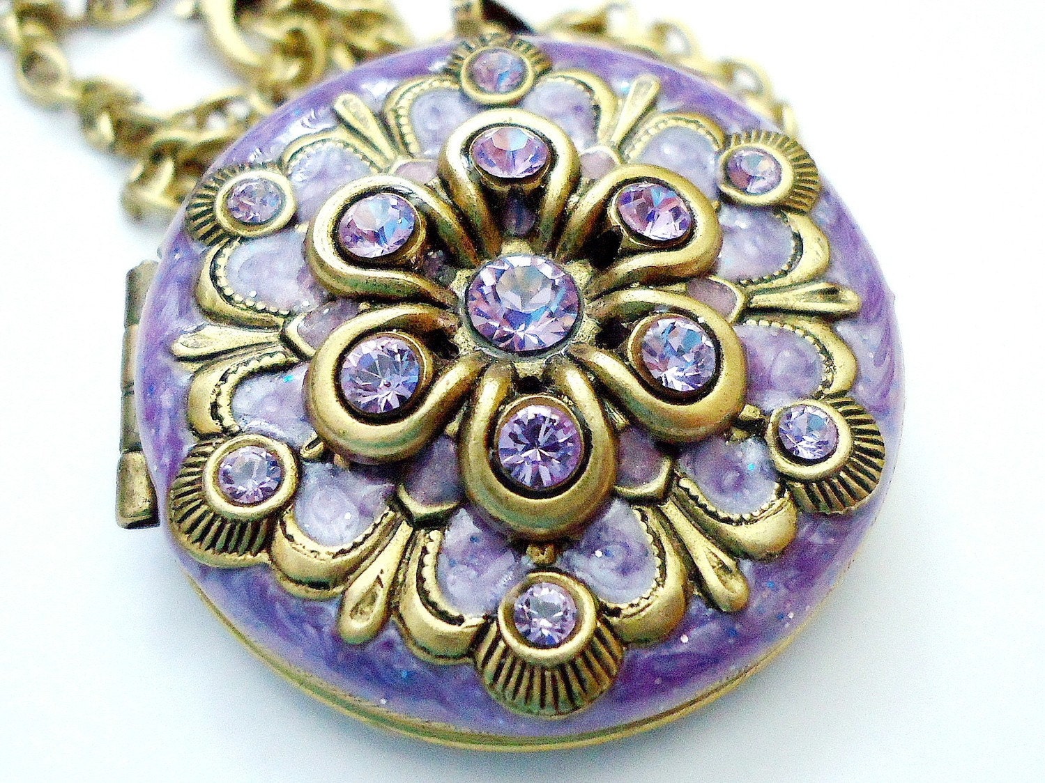 Lavender, Shimmering Purple, Swarovski Tanzanite Crystal Locket Necklace made by RotsinaCreations