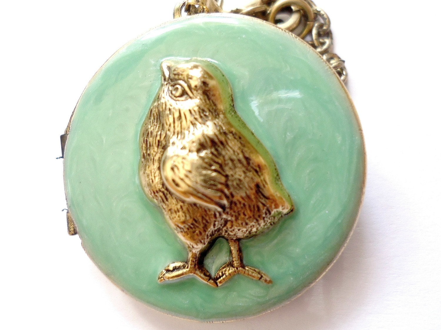 Sherbet Green Baby Chick Locket Necklace