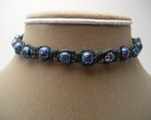 Black Hemp Choker with Blue and Red Glass Beads