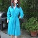 Classic Vintage Turquoise Blue Shirt Dress w/Structured Shoulders