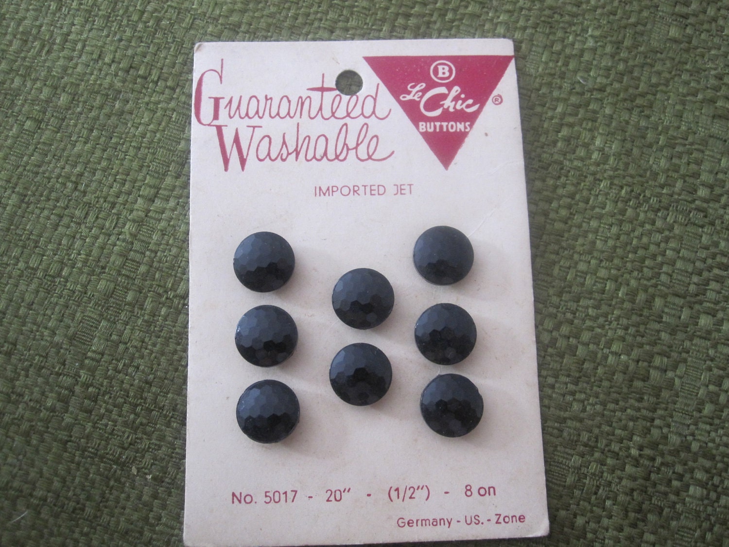 vintage buttones on original card jet black multi fauceted