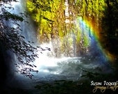 Rainbow Waterfall Canyon Fine Art Photography Mossy Tree Forest Eagle Creek Trail Oregon Greeting Card COLORED BY SUN by Spinning castle