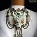 RESERVED Cat Skull Necklace Tribal Amulet Wolf Teeth Horns Perdiot Citrine Crystal Pagan Talisman Wiccan GREENWOLF DRACO by Spinning Castle