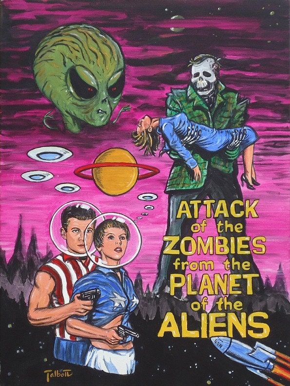 Attack Of The Zombies original Pulpcore painting by David Russell Talbott