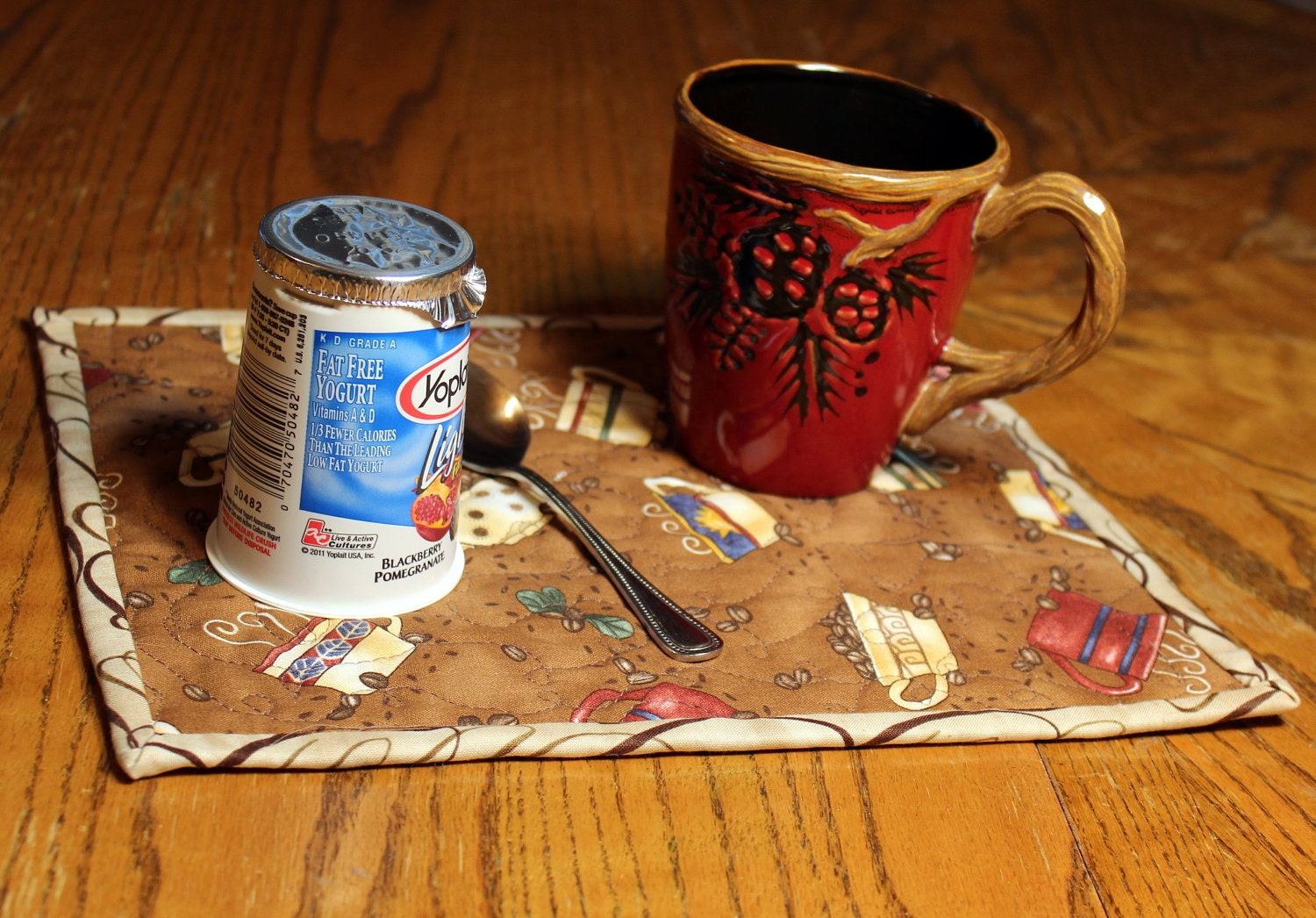 Handmade quilted mug rug and snack mat