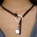 Hammered sterling silver and coin pearls leather lariat