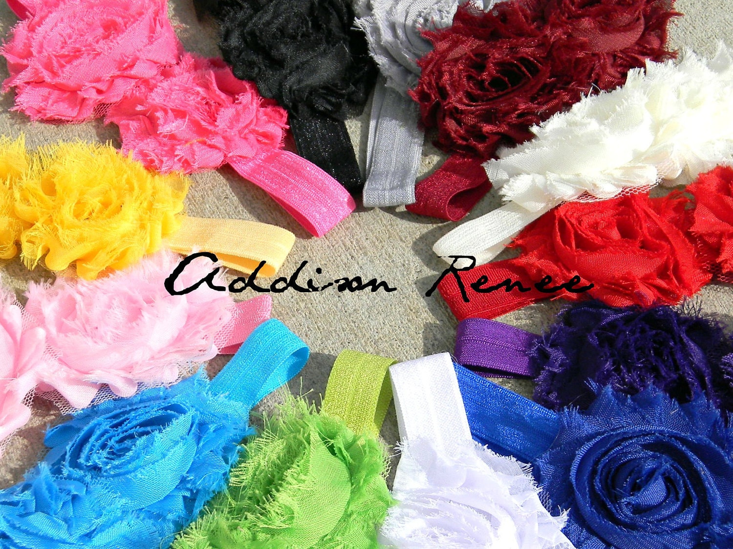 baby headbands - flower headband - YOUR CHOICE of 1 raveled rosette double flowers on soft stretch headband