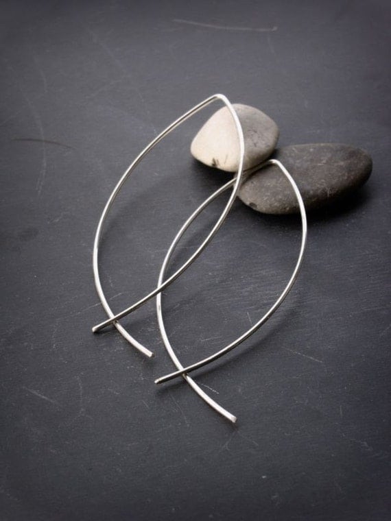 Almond, Hoop Earrings - big sterling silver open hoop earrings
