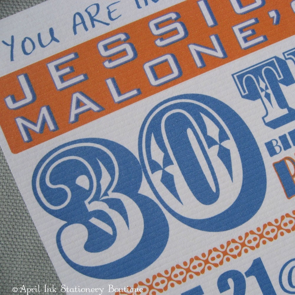 Orange and Blue Rock Poster Birthday or Party Invitations