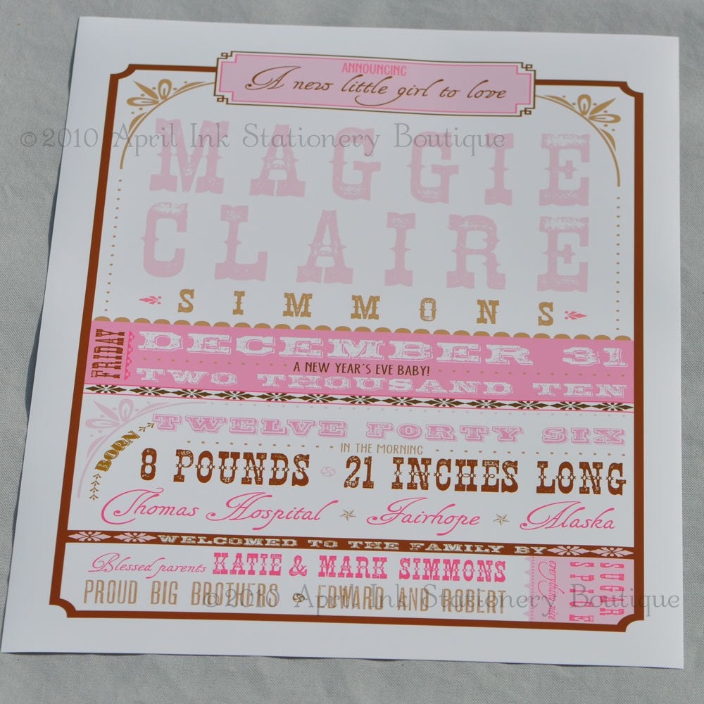 Vintage Inspired Birth Announcement Poster