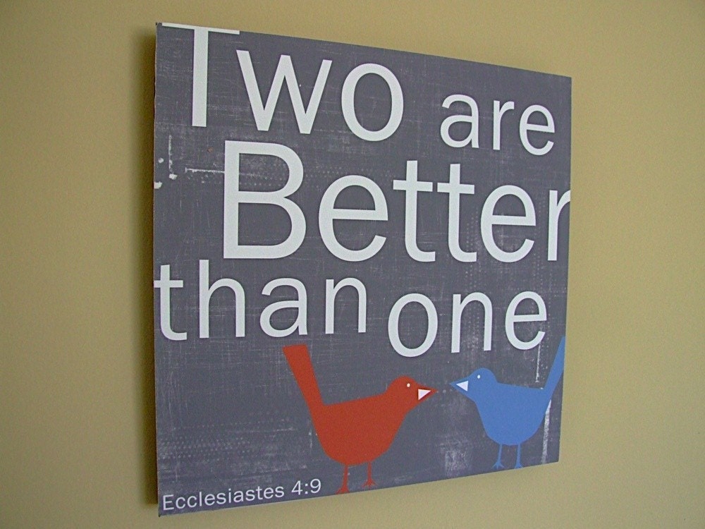 Two are Better than One - in Gray with Orange and Blue birds 12x12 CAFE MOUNT