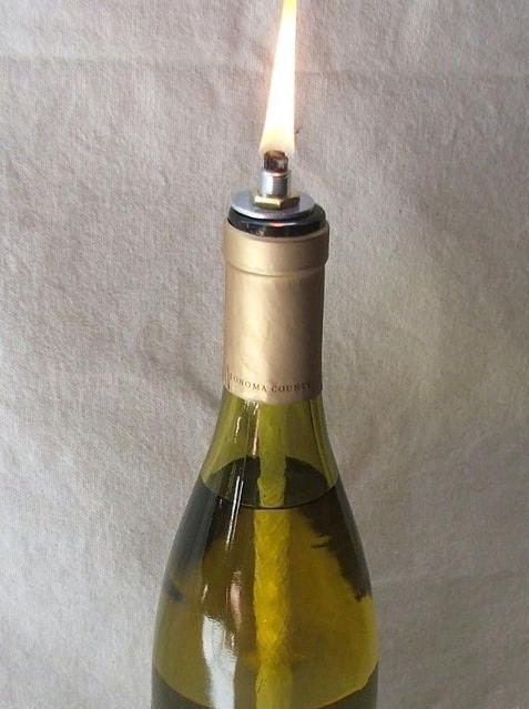 Wine bottle oil lamp, DIY kit, set of 2