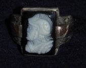 Victorian 10 kt Gold over Sterling Silver Banded Black and White Agate Cameo Soldier Perseus Ring