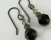 Black and Grey Crystal with Natural Brass Earrings