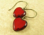 You Little Sweetheart - Red Heart Earrings on Brass Ear Wires